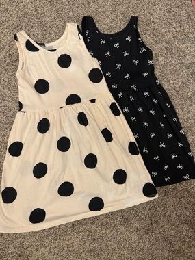 H&M Girls Black & Cream Polka Dot and Bow-Print Sleeveless Dresses